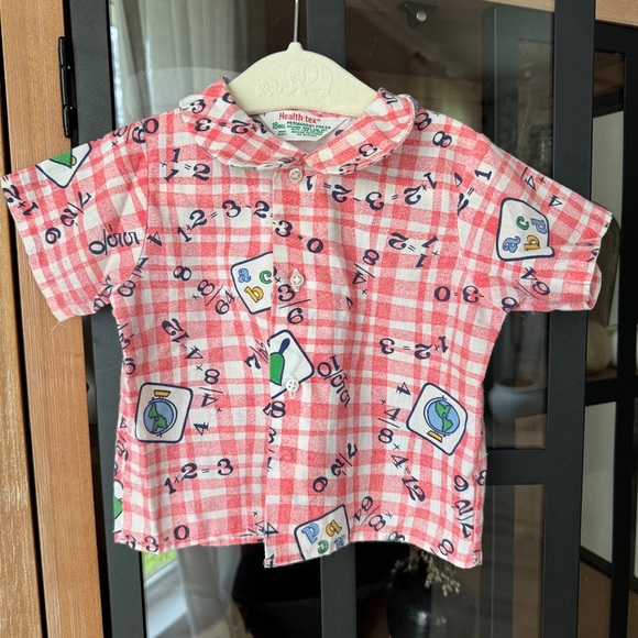 Vintage 80s Health-tex button down Shirt ABCs Gingham Back to School baby boy - Picture 5 of 5